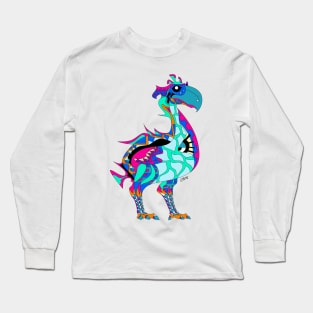 gastornis dinosaur winged fossil bird art in ecopop totonac patterns in color Long Sleeve T-Shirt